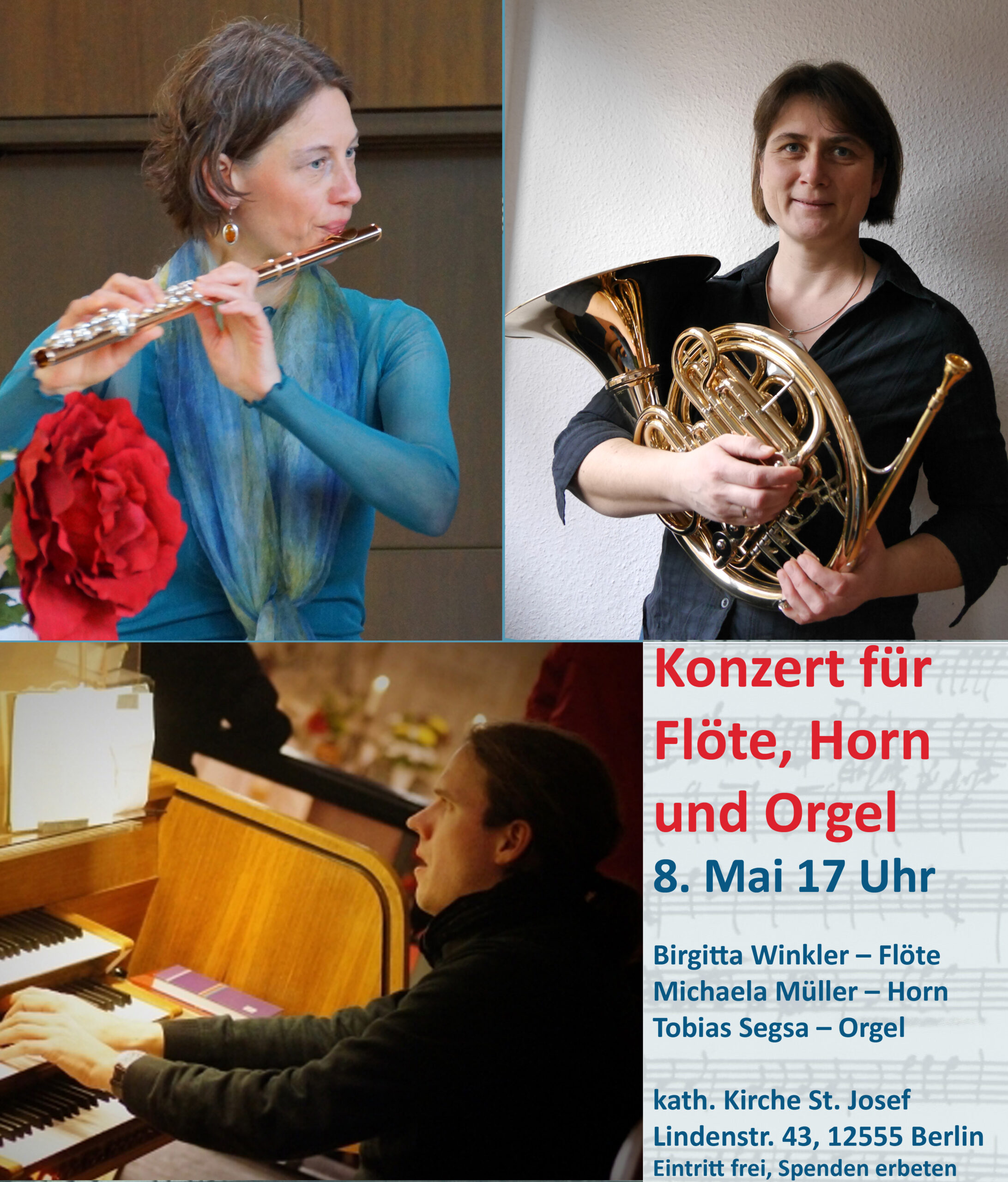 Konzert für Flöte, Horn und Orgel 8.5. 17 Uhr in St. Josef