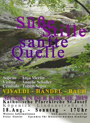 „Süße Stille, sanfte Quelle“ – Konzert für Sopran, Violine und Cembalo am 18.08.2019 um 17 Uhr